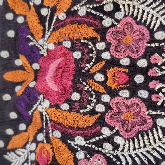 Free People Mohave Boho Embroidered Long Sleeve Flowy Black Mini Dress Small - Picture 4 of 5